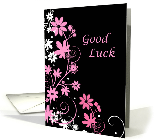 Good Luck New Job With Pink and Black Flowers and Swirls card (723273)