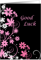 Good Luck New Job With Pink and Black Flowers and Swirls card
