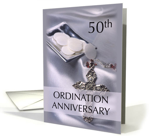 50th Ordination Anniversary Invitation with Cross and Hosts card