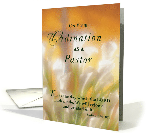 Pastor Ordination Congratulations with Lilies and Cross card (822577)