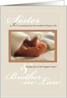 Sister and Brother in Law Baby Feet Congratulations card