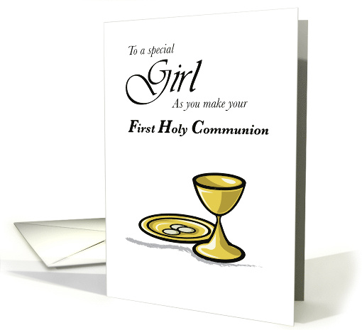 Girl First Holy Communion with Hosts and Chalice card (831750)