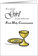 Girl First Holy Communion with Hosts and Chalice card
