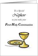 Nephew First Holy Communion with Hosts and Chalice card