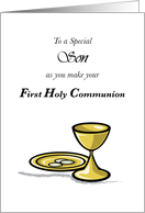 Son First Holy Communion with Hosts and Chalice card