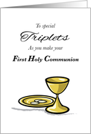 Triplets First Holy Communion with Hosts and Chalice card