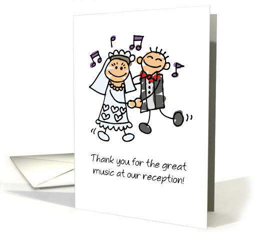 Wedding Music Thank You with Groom and Bride Stick Figures card