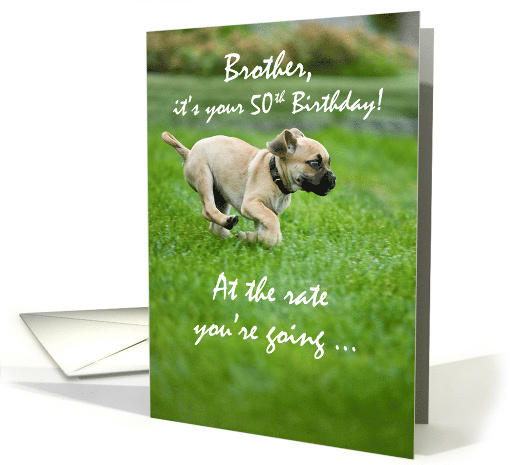 Brother Funny 50th Birthday Puppy Dog Running card (838117)