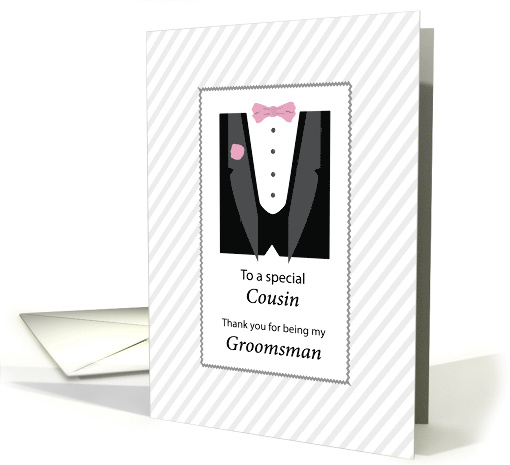Cousin Thank You for Being Groomsman Rose Pink and Gray card (841843)