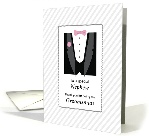 Nephew Thank You for Being Groomsman Rose Pink and Gray card (841858)