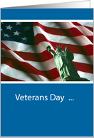 Veterans Day Thank You with Statue of Liberty and Flag on Blue card
