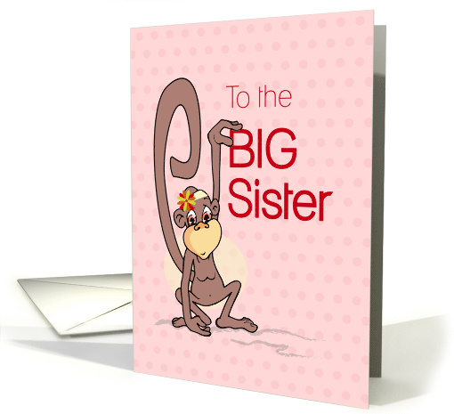 Big Sister Congratulations With Cute Monkey on Pink card (879677)