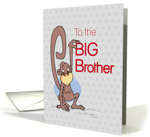Big Brother Congratulations with Cute Monkey on Red and Gray card