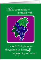 Christmas Holidays Grapes and Wine with Green and Purple card