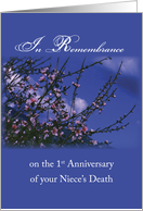 Remembrance 1st Anniversary Death of Niece Religious card