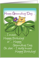 Groundhog Day Birthday with Flower Humorous on Green card