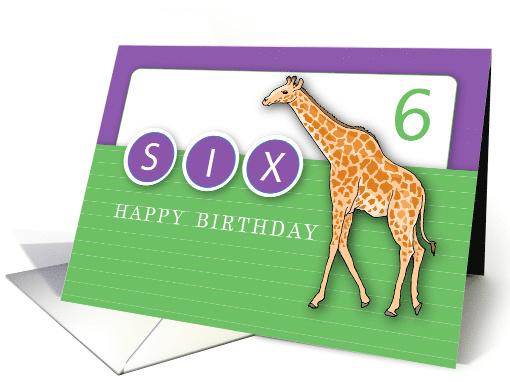 6th Birthday Giraffe Green and Purple card (913892)