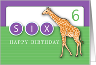 6th Birthday Giraffe Green and Purple card
