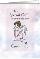 Girl First Communion Pink Angel Praying card