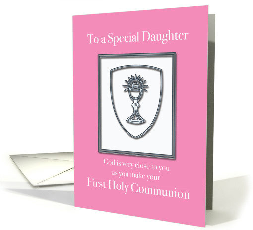 Daughter First Communion Silver-looking Chalice on Pink card (915527)
