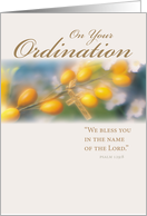 Ordination Congratulations with Flowers and Cross Religious Blessings card