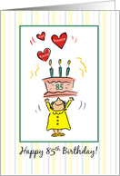 Woman 85th Birthday Cake and Hearts card