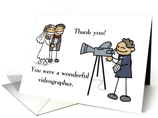 Thank You Wedding Videographer Stick Figures Bride and Groom card