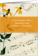 Thank You Friend with Music Notes and Flowers card