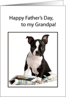 Grandpa Happy Fathers Day Boston Terrier with Newspaper card