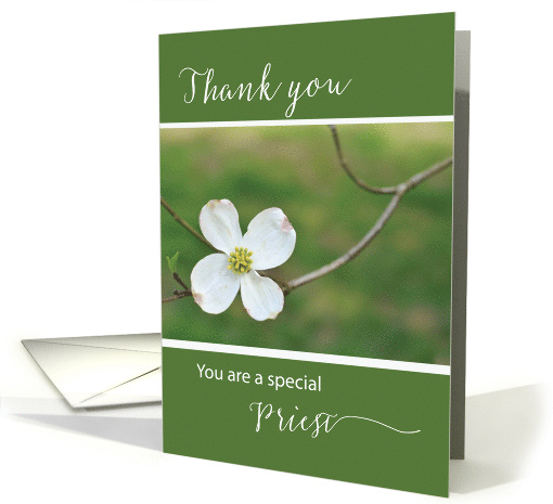 Thank You Catholic Priest Dogwood Blossom Flower Green White card