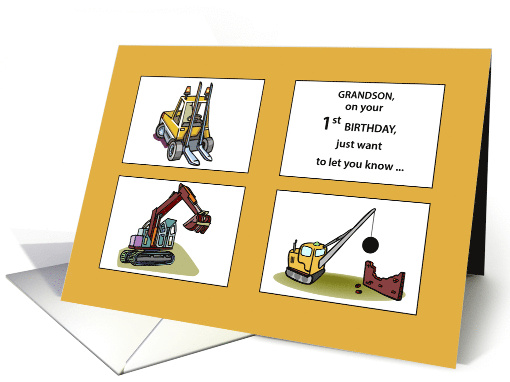 Grandson 1st Birthday Diggers and Trucks Hello card (938319)