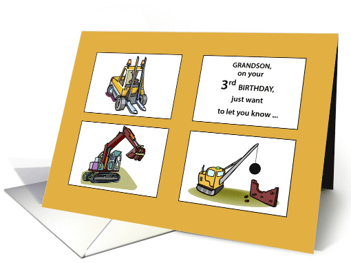 Grandson 3rd Birthday Diggers and Trucks card (938322)
