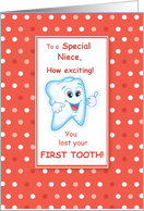 Niece Lost First Tooth Congratulations Orange Dots card