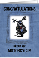 New Motorcycle Congratulations Illustration on Blue Jeans card