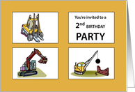 2nd Birthday Party Invitation Construction and Digger Trucks card