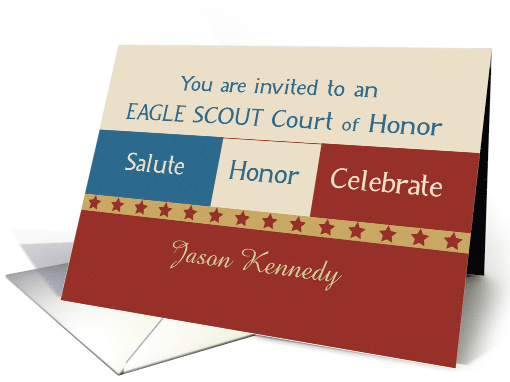 Eagle Scout Court of Honor Invitation Red Blue Taupe with Stars card