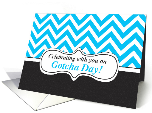 Blue Chevron Stripes on Black Gotcha Day celebration card (966557)