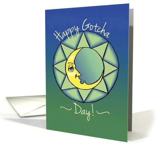 Gotcha Day Adoption Anniversary Moon on Green and Blue card (969945)