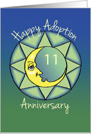 11th Adoption Anniversary Happy Moon on Green and Blue card