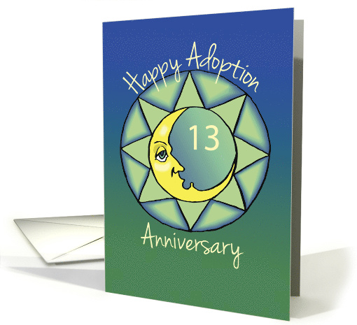 13th Adoption Anniversary Happy Moon on Green and Blue card (969971)