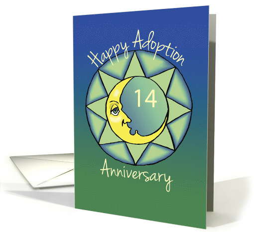 14th Adoption Anniversary Happy Moon on Green and Blue card (969973)