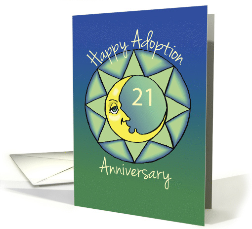 21st Adoption Anniversary Happy Moon on Green and Blue card (969993)