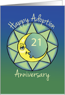 21st Adoption Anniversary Happy Moon on Green and Blue card