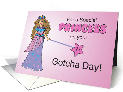 Princess on 1st Adoption Gotcha Day Pink and Purple Sparkle Wand card