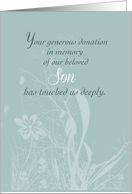 Thank You Donation in Memory of Our Beloved Son card