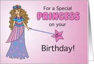 6th Birthday Pink and Purple Princess with Sparkly Look and Wand card