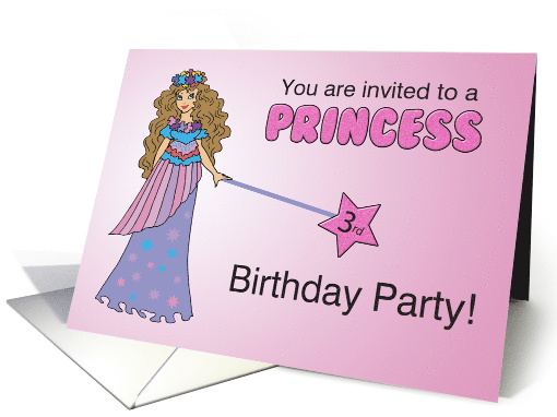 3rd Princess Birthday Party Invitation Pink Purple with... (978329)