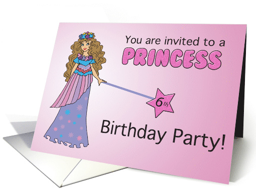 6th Princess Birthday Party Invitation Pink Purple with... (978335)