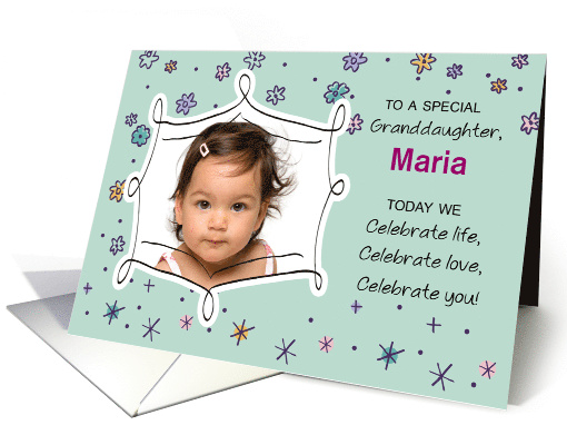 Granddaughter Gotcha Day Photo Name Custom Card Green... (983513)