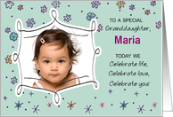 Granddaughter Gotcha Day Photo Name Custom Card Green Flowers Dots card